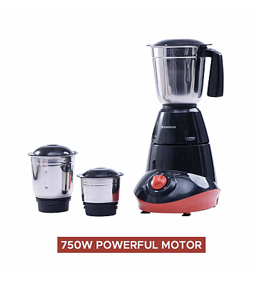 Capri Mixer Grinder 750W, 3 Stainless Steel Jars, Black & Red, 5 Years Warranty